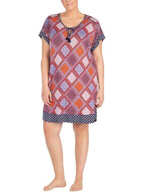 Layla Womens Sleepwear Plus Size Contrast Print Keyhole Sleepshirt